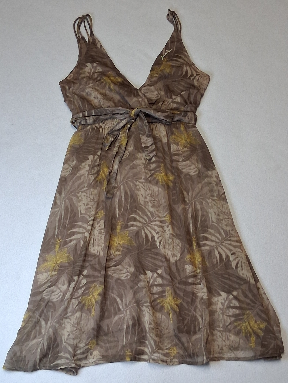 4/20$ Garcia Young Ladies Brown Tropical Print Sleeveless Wrap Dress